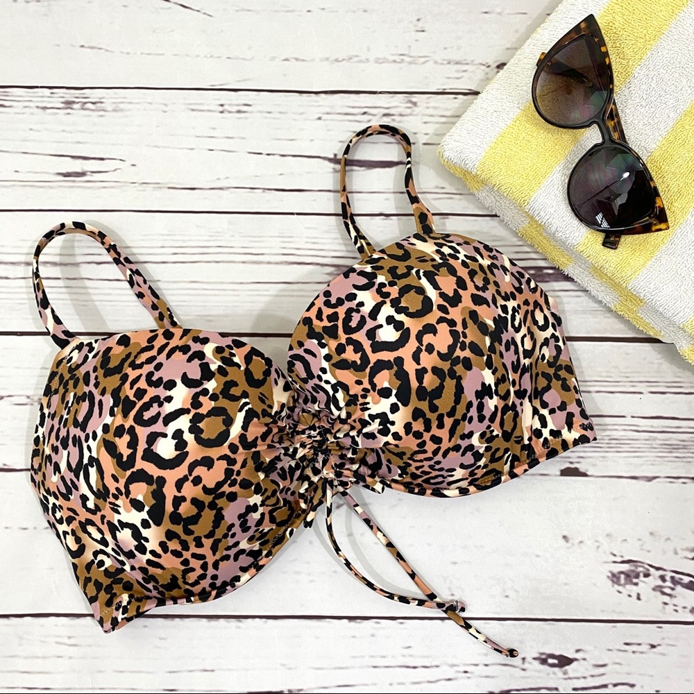 Shade & Shore Cinched Leopard Bikini Top 38DD
